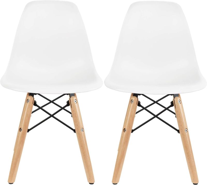 Photo 1 of 2xhome - Set of Two (2) - White - Eames Chair For Kids Size Eames Side Chairs Eames Chairs White Seat Natural Wood Wooden Legs Eiffel Childrens Room Chairs No Arm Arms Armless Molded Plastic Seat...