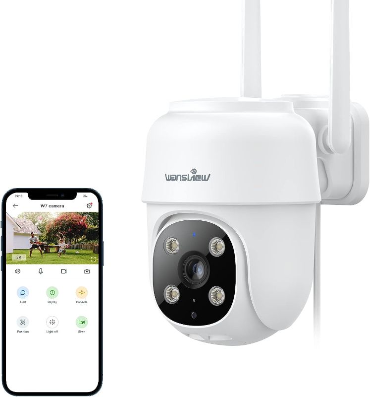 Photo 1 of  Wansview 2K Security Cameras Outdoor-2.4G WiFi Home Security Cameras (corded) with Remote Control on the phone app, Color Night Vision, 24/7 SD Card Storage, Works with Alexa/Google Home
