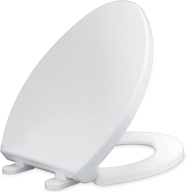 Photo 1 of 
 Wekey Elongated Toilet Seat Slow Close, Easy to Install and Clean, Durable Plastic, White, Replacement Toilet Seats, Fits Standard Elongated, Obling or..