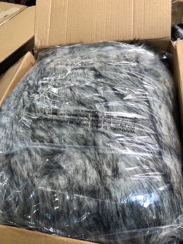 Photo 3 of BATTILO HOME Wolf Faux Fur Blanket, Extra Large Fox Fur Throw Blankets for Couch, Bed, Super Soft, Fluffy, Eelegant, Grey with Black Tips Blanket Reversible to Plush Velvet, (Grey, 60"x80") Grey 60"x80"