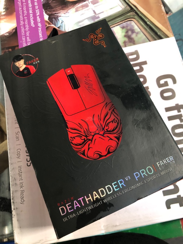 Photo 2 of Razer DeathAdder V3 Pro Wireless Gaming Mouse: 63g Lightweight - Focus Pro 30K Optical Sensor - Optical Switches Gen-3 - HyperSpeed Wireless - 5 Programmable Buttons - 90 Hr Battery - Faker Edition Wireless Faker Edition