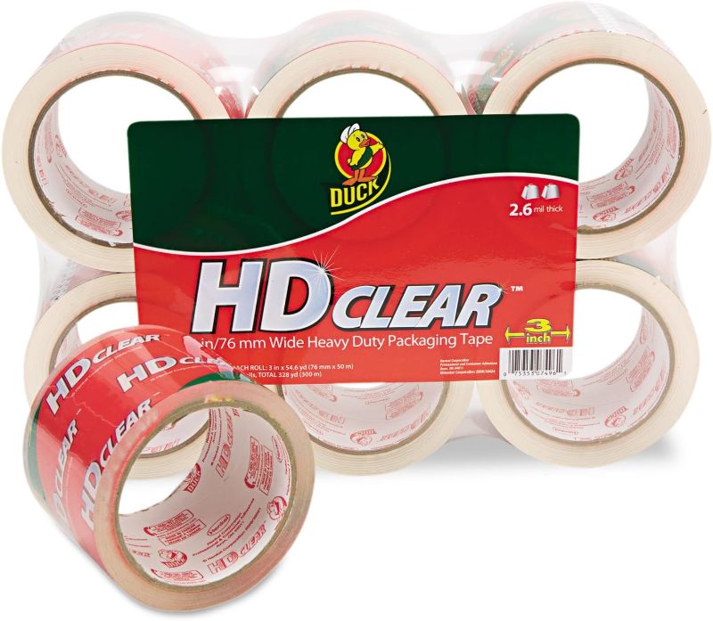 Photo 1 of Duck HD Clear Heavy Duty Packing Tape, Extra Long 1.88” x 109 yards per Roll, 3" Core, 6 Rolls (299016)