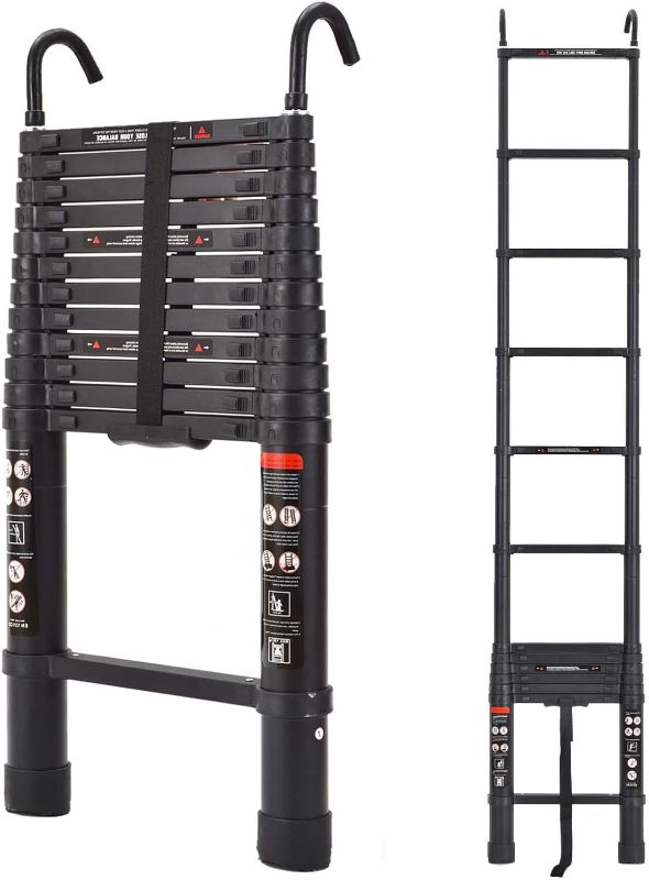 Photo 1 of 
Telescoping Ladder Aluminum Black Extension Ladder 20.3FT 6.2m, Home Ladder  Weights 36lbs Portable Collapsible Ladder Adjustable... 

hooks might not be available