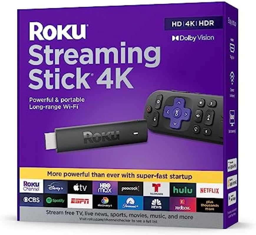 Photo 1 of  
Roku Streaming Stick 4K | Portable Roku Streaming Device 4K/HDR/Dolby Vision, Roku Voice Remote, Free & Live TV
