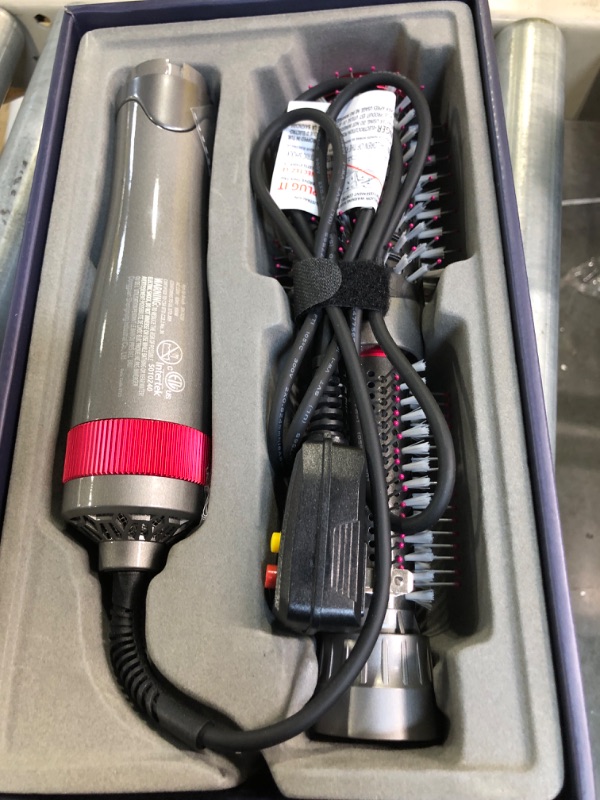 Photo 1 of Hair Dryer Brush and Volumizer Styler, Hot Air Brush, Negative Ionic Electric Hair Curler Straightener Brush, Detachable & Interchangeable Brush Head Attachment, for Straightening Curling Drying Grey+pink