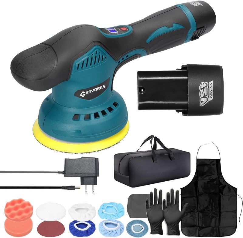 Photo 1 of  Cordless Car Buffer Polisher, Geevorks Rotary Buffer Polisher Waxer with 2PCS 2.0Ah Battery, 8 Variable Speed 2800-5500RPM
Brand: Geevorks
