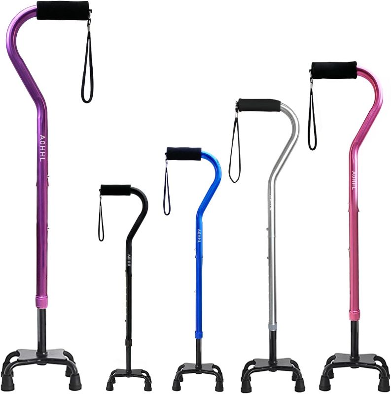 Photo 1 of AOHHL Quad Walking Cane Foldable Adjustable Portable Stick Men & Women and Seniors - Lightweight & Sturdy with 4-Pronged Base for Extra Stability Balance,Self Standing Gifts for mom Dad
