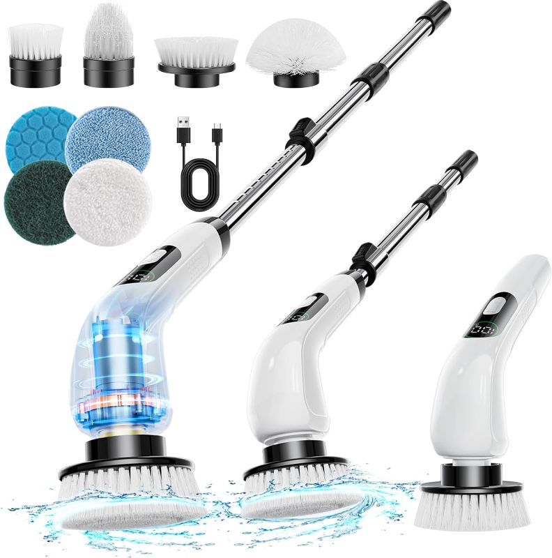 Photo 1 of Electric Spin Scrubber, 2023 New Cordless Shower Scrubber  Adjustable Extension Handle, Power Cleaning Brush for Bathroom, Kitchen, Car, Tile, Wall, Floor
