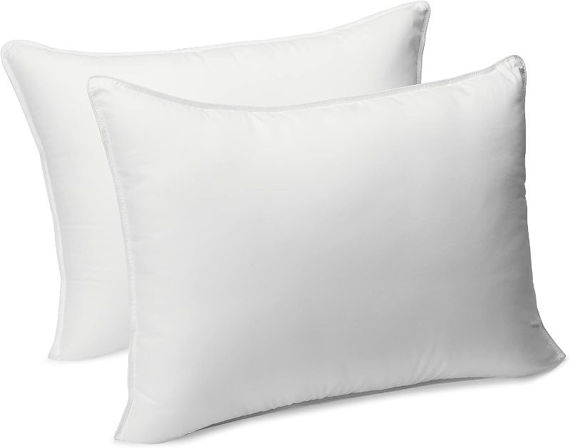 Photo 1 of Amazon Basics Down Alternative Bed Pillow, Medium Density for Back and Side Sleepers, Standard - Pack of 2, White
