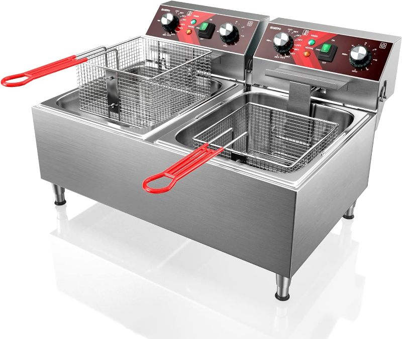 Photo 1 of                                                      
 Tangme Deep Fryers Stainless Steel Commercial Deep fryer with Timer Dual Tank Electric Deep Fryer with 2 Baskets Large Capacity 10L X 2 Electric...             