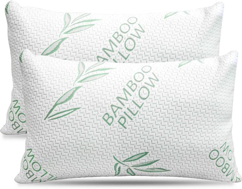Photo 1 of 2 Pack Queen Size Rayon Made from Bamboo Pillow, Cooling Shredded Memory Foam Bed Pillows Set – Back, Stomach, Side Sleepers, Removable Cover, Adjustable to Firm / Soft, Queen (Pack of 2)
