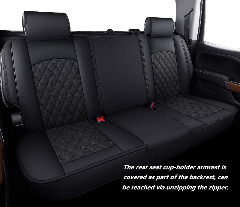 Photo 1 of Aierxuan Seat Covers for Truck Chevy Chevrolet Silverado GMC Sierra Pickup 2007-2023 1500 2500HD 3500HD Trail Boss Z71 Crew Double Extended Cab Waterproof Leather Protectors (Full Set, Black) Full Set/Black