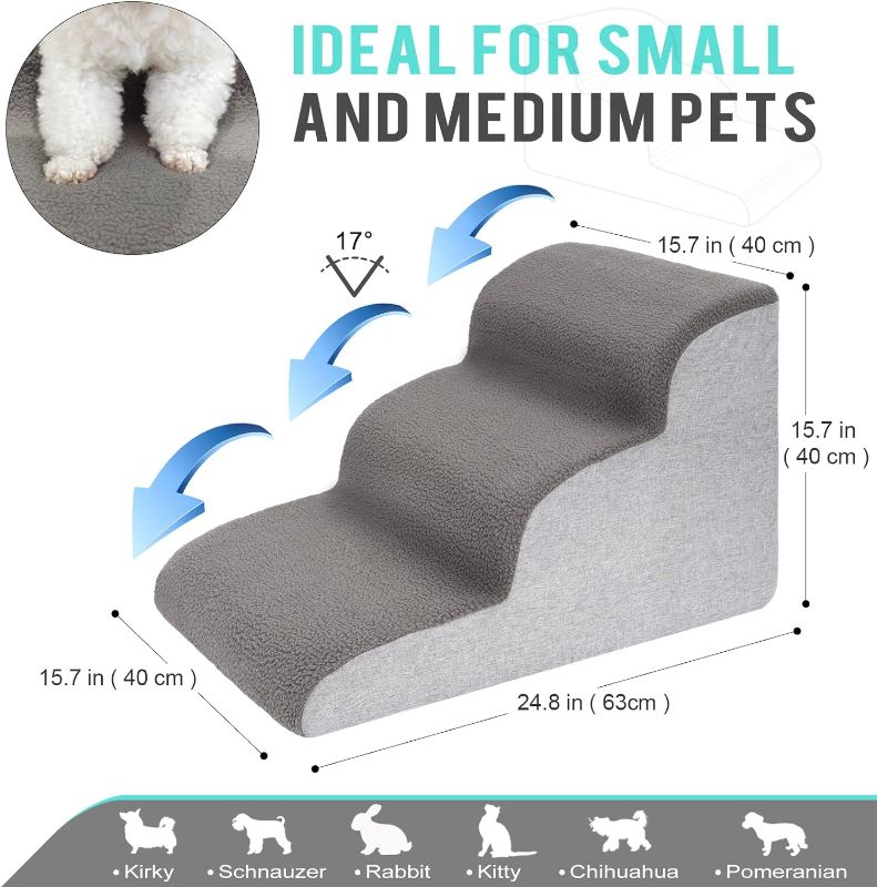 Photo 1 of *FOAM ONLY****** Uross Dog Stairs for Small Dogs- Dog Steps Stairs Ramps for Bed Couch, High Density Foam Pet Steps Stairs for Dogs to Get on Bed, 3 Tiers Cat Doggy Steps Ramps for Joint Pain Dog
