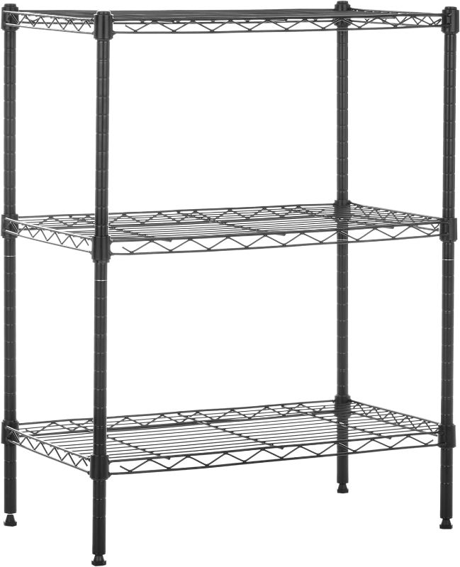 Photo 1 of Amazon Basics 3-Shelf Narrow Adjustable, Heavy Duty Storage Shelving Unit (250 lbs loading capacity per shelf), Steel Organizer Wire Rack, Black, 23.2"L x 13.4"W x 30"H
