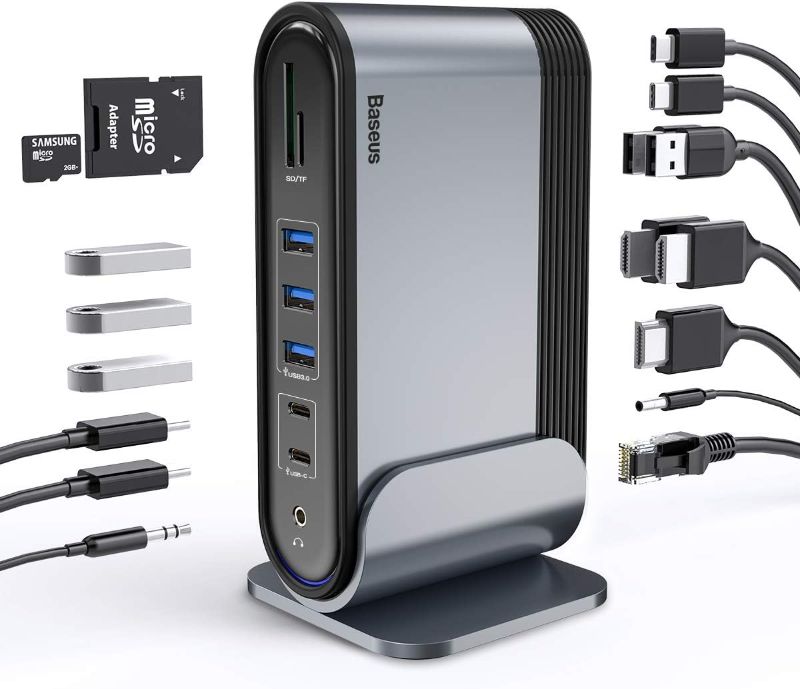 Photo 1 of 6932172601867Baseus 17-in-1 USB C Docking Station to Cast on 3 Monitors with 100W PD USB-C Port, 4K HDMI*3, USB 3.0 * 5, LAN, SD/TF Cards Reader, Audio Port for Windows, Mac Laptop
