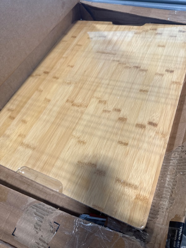 Photo 3 of 24 x 18 Extra Large Bamboo Serving Boards for Kitchen, Heavy Duty Wood Butcher Block Chopping Board with Handle and Juice Groove for Meat, Large Charcuterie Board, Over the Sink Cutting Board 24" X 18"