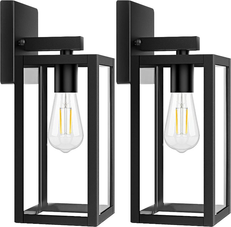 Photo 1 of 2-Pack Outdoor Light Fixtures Wall Mount, Waterproof Exterior Wall Lanterns with Clear Glass, Anti-Rust Outside Black Wall Sconces, Front Porch Lights for House Garage Doorway, Bulbs Not Included
