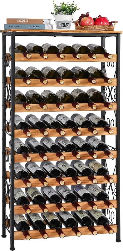 Photo 1 of 48 Bottles Floor Wine Rack with Wood Top, Freestanding Wine Bottle Organizer Shelf, Wobble-Free 8 Tier Wine Display Storage Stand for Kitchen Pantry, 25.2''L x 10.7''W x 47.2''H
