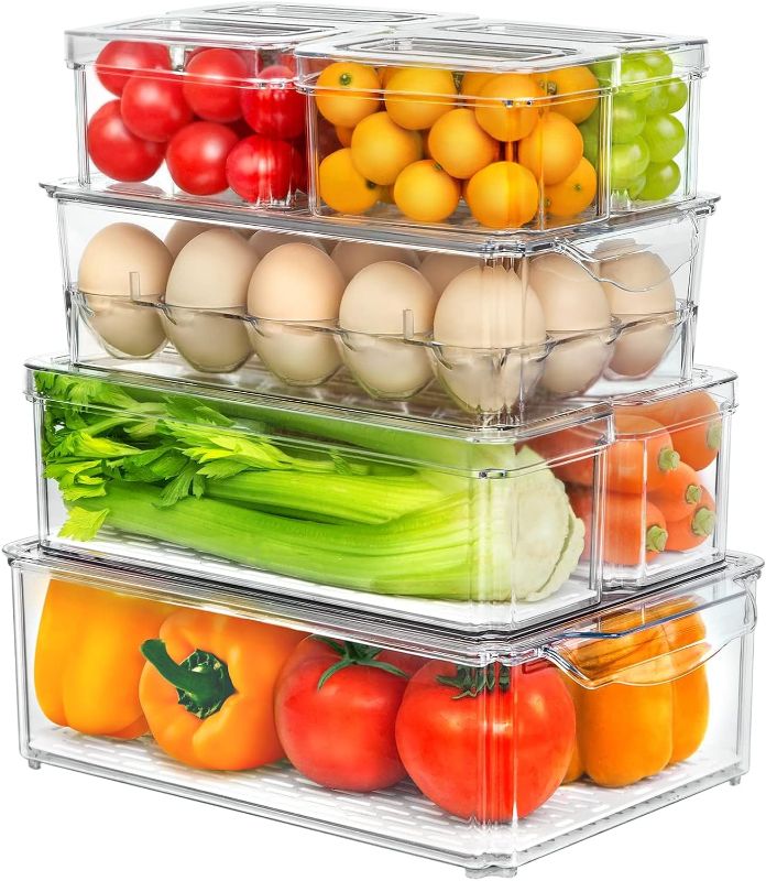 Photo 1 of *EGG CONTAINER ONLY* 8 Pack Fridge Organizer with Egg Holder, Stackable Refrigerator Organizer Bins with Lids, Fruit Storage Containers for Fridge, BPA-Free Fridge Organizers and Storage Clear for Fruits, Vegetable, Food



