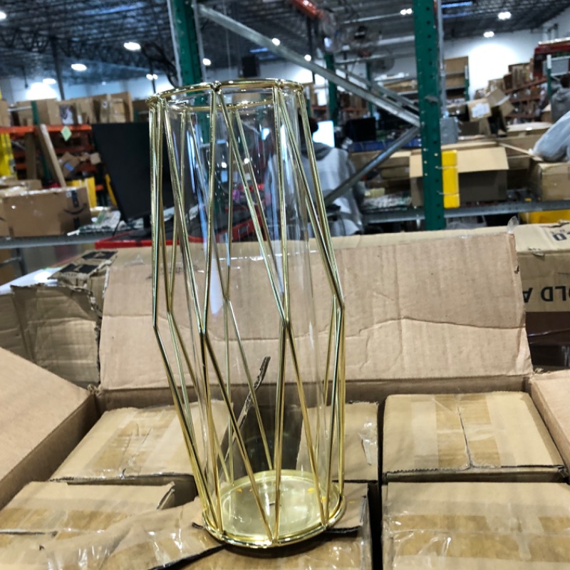 Photo 3 of 6Set Gold Glass Vase for Centerpieces Metal Geometric Vase Test Tube Vase Modern Hydroponic Flower Stand with Glass Cylinder for Flowers Plant Wedding Office Home Centerpiece (6.3 Inch)