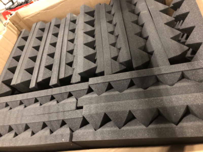 Photo 3 of 24 Pack-12 x 12 x 2 Inches Pyramid Designed Acoustic Foam Panels, Sound Proof Foam Panels Black, High Density and Fire Resistant Acoustic Panels, Sound Panels, Studio Foam for Wall and Ceiling 12 x 12 x 2 Inches 24 Pack - Black Pyramid