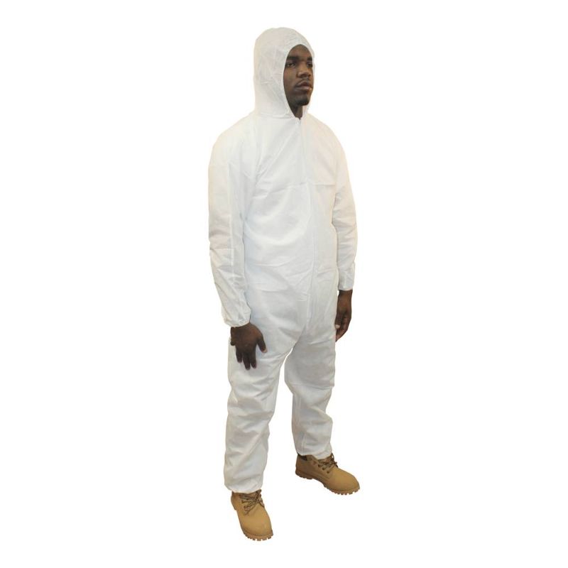 Photo 1 of Safety Zone® ProMax® II (SMS) Coverall, Zipper Front, Attached Hood, Elastic Wrists and Ankles, 2X Large, White

