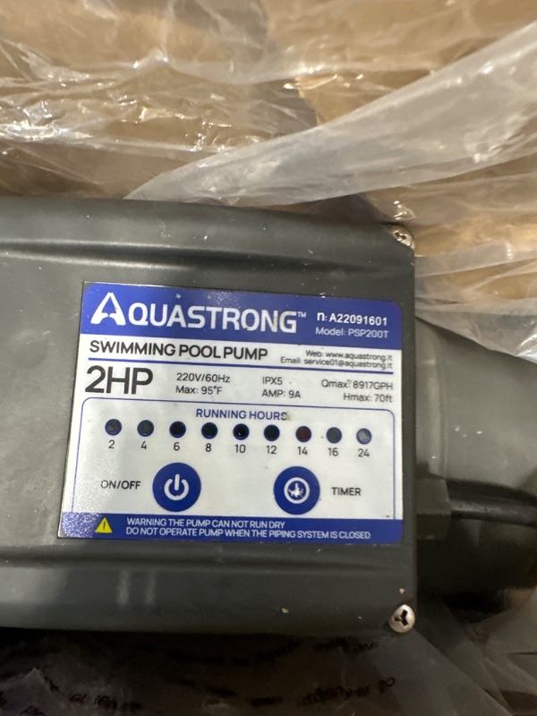 Photo 1 of Aquastrong 2 HP In/Above Ground Pool Pump with Timer, 220V, 8917GPH, High Flow, Powerful Self Primming Swimming Pool Pumps with Filter Basket