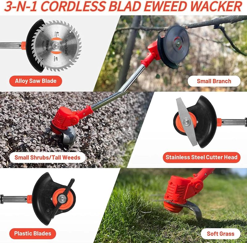 Photo 1 of Weed Wacker Cordless Grass Trimmer Weed Eater Electric Brush Cutter Quick Charger Cordless Lightweight Electric Edger Lawn Tool for Lawn Garden Pruning and Trimming(Red)
