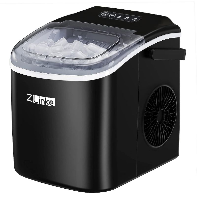 Photo 1 of Countertop Ice Maker, Ice Maker Machine 6 Mins 9 Bullet Ice, 26.5lbs/24Hrs, Portable Ice Maker Machine with Self-Cleaning, Ice Scoop, and Basket, Ice Maker for Home/Office/Party (Black)
