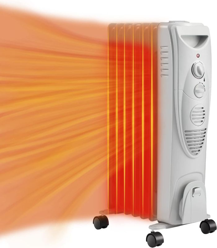 Photo 1 of ZAFRO Oil Filled Radiator Heater, 1500W Portable Space Heater with Adjustable Thermostat, Oil Heater with 3 Heat Settings, with Tip-Over & Overheat Protection for Indoor, Room, Office and Home Grey
