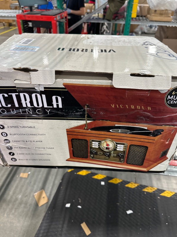 Photo 2 of Victrola Nostalgic 6-in-1 Bluetooth Record Player & Multimedia Center with Built-in Speakers - 3-Speed Turntable, CD & Cassette Player, FM Radio | Wireless Music Streaming | Mahogany Mahogany Entertainment Center