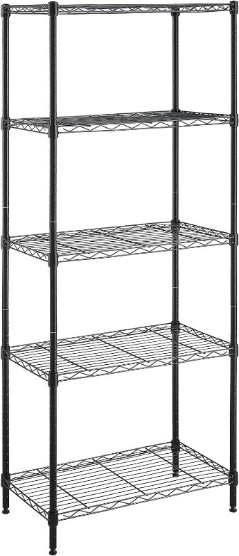 Photo 1 of Amazon Basics 5-Shelf Narrow Adjustable Storage Shelving Unit, 200 Pound Loading Capacity per Shelf, Steel Organizer Wire Rack, 24 x 14 x 60 Inches (LxWxH), Black