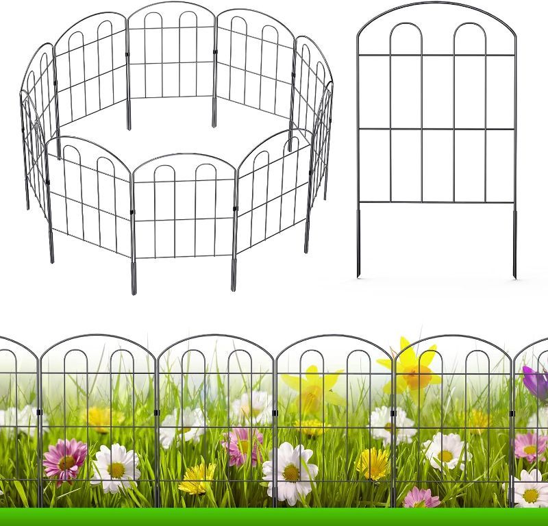 Photo 1 of 28 Pack Decorative Garden Fence Outdoor 24in (H) x 30ft (L) Coated Metal RustProof Landscape Wrought Iron Wire Border Folding Patio Fences Flower Bed Fencing Animal Barrier Section Panels Decor
