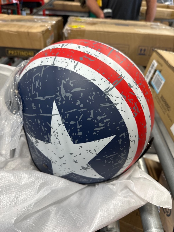 Photo 1 of AHR 3/4 Open Face Motorcycle Helmet Vintage Retro Moped Helmet with Visor for Men Women, Bobber Scooter ATV Cruiser DOT, Run-O5 Red & Blue Large