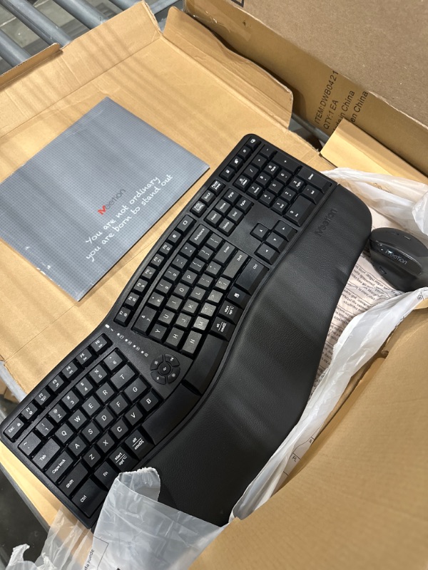 Photo 3 of MEETION Ergonomic Wireless Keyboard and Mouse, Ergo Keyboard with Vertical Mouse, Split Keyboard with Cushioned Wrist, Palm Rest, Natural Typing, Rechargeable, Full Size, Windows/Mac/Computer/Laptop