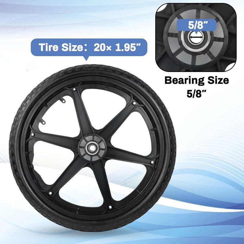 Photo 1 of 20x1.95" Flat Free Cart Wheels Compatible with Rubbermaid Garden Yard Cart, 20" Replacement Flat Free Tire Assembly with 3/4" Bearing for Big Wheel Utility Carts/Lawn Carts-2PCS 3/4 inch bearing