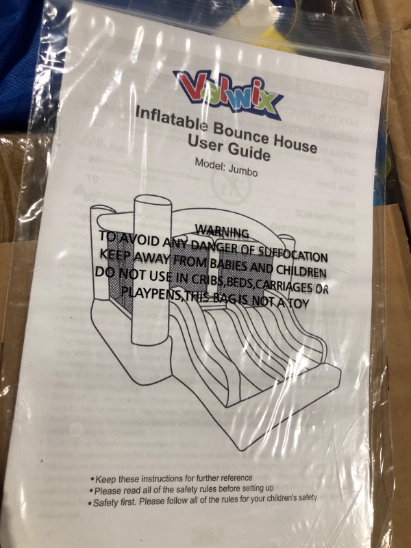 Photo 3 of Valwix Indoor Outdoor Inflatable Bounce House with Blower for 3-10 yr Kids, Bouncy Castle w/ Double Slide, Large Bounce Area w/ Basketball Hoop, 300 LBS Capacity Red-Blue Bounce House