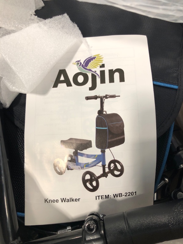 Photo 2 of Aojin Steerable Knee Walker Deluxe Medical Scooter for Foot Injuries Compact Crutches, 2022 Upgraded Model (Blue Plus) Blue/Black