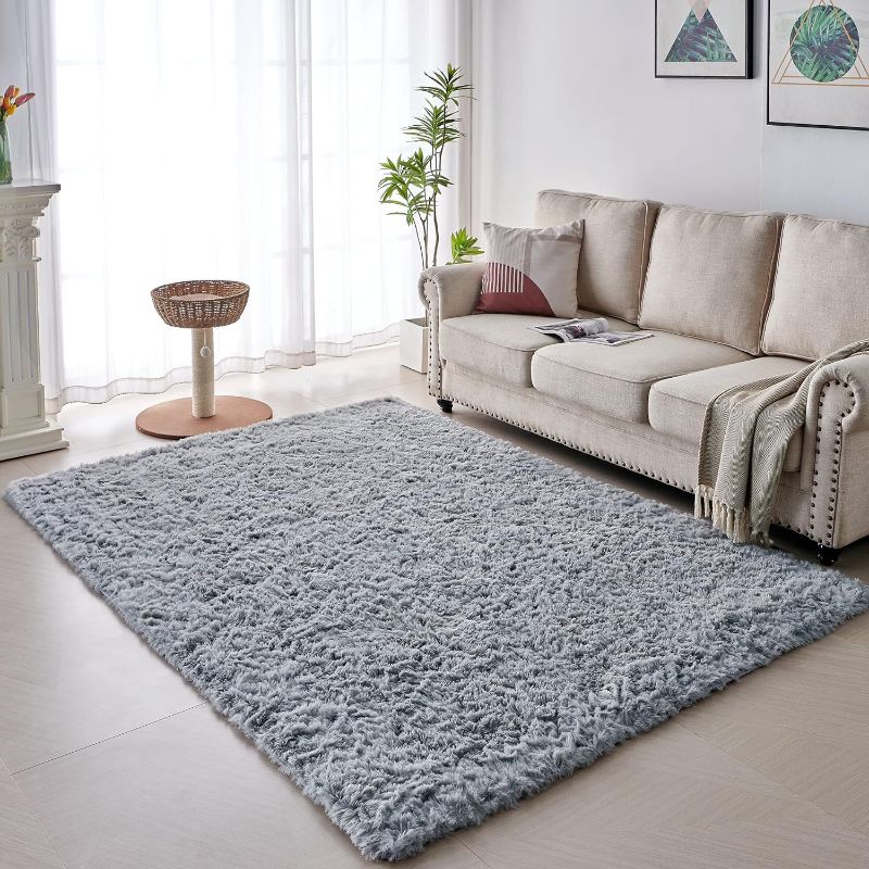 Photo 1 of ALAISE Shaggy Area Rug Fluffy Carpets, 4x6 Feet Grey Rug for Bedroom Living Room, Upgraded Anti-Slip Durable Soft Furry Plush Throw Rug for Home Decor Kids Room Nursery Dorm