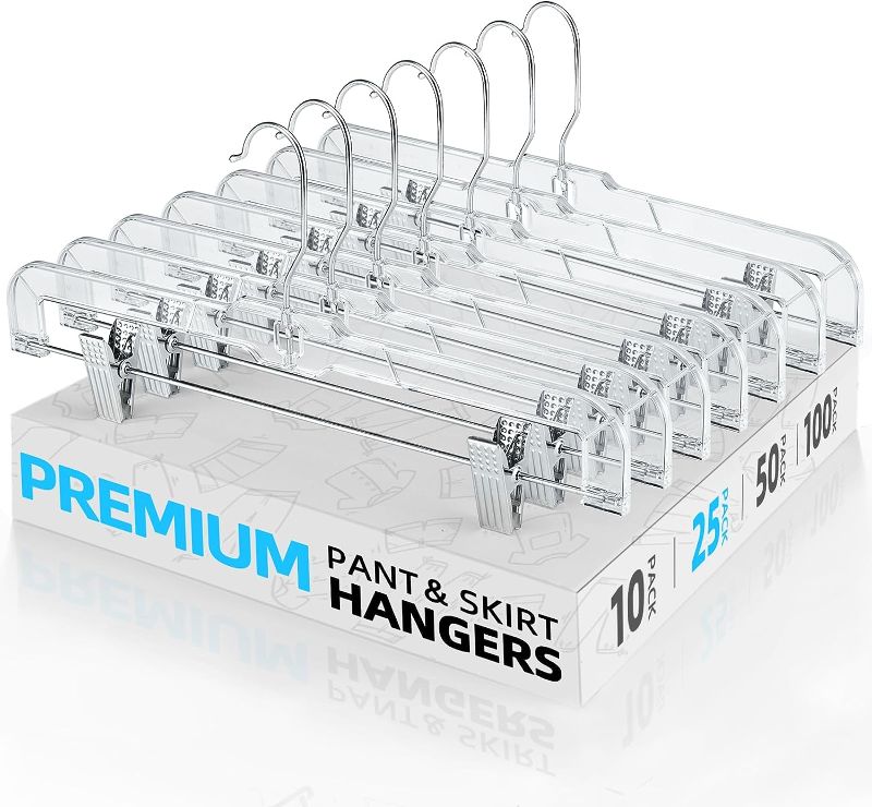 Photo 1 of 
HOUSE DAY 25 Pack Clear Pants Hangers with Clips, Non-Slip with Adjustable Heavy Duty Slim Plastic Hangers 14" 360-Rotating Swivel Hook, Clip Hangers..