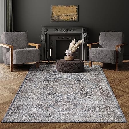 Photo 1 of Adiva Rugs Machine Washable Area Rug with Non Slip Backing for Living Room, Bedroom, Bathroom, Kitchen, Printed Vintage Home Decor, Floor Decoration Carpet Mat 
