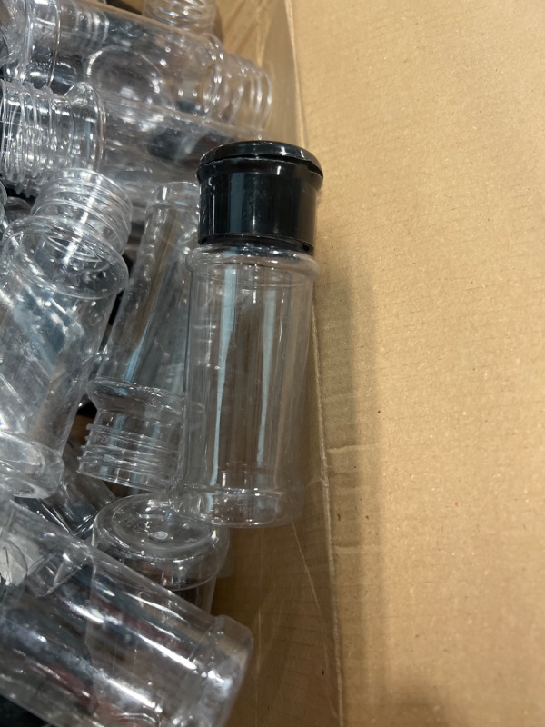 Photo 3 of 100 Pcs Plastic Spice Bottles Spice Jars Seasoning Jars Spice Bottles Spice Shaker Plastic Jars 3.3 Oz/ 100ml Seasoning Shaker with Shaker Lids for Storing Spice, Seasoning Powders (Black Lid)