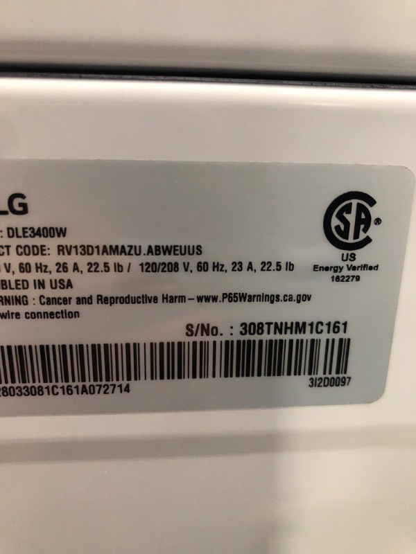 Photo 7 of LG 7.4-cu ft Stackable Electric Dryer (White) ENERGY STAR