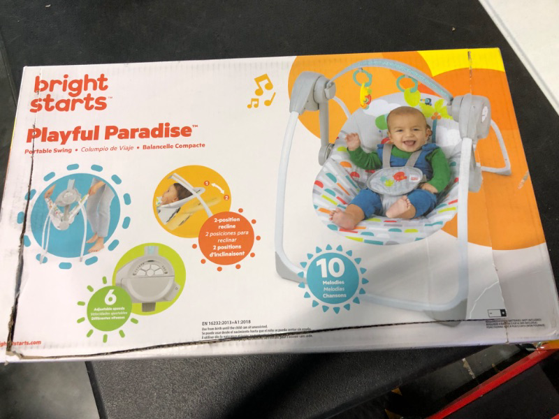 Photo 2 of Bright Starts Playful Paradise Portable Compact Automatic Baby Swing with Music, Unisex, Newborn +