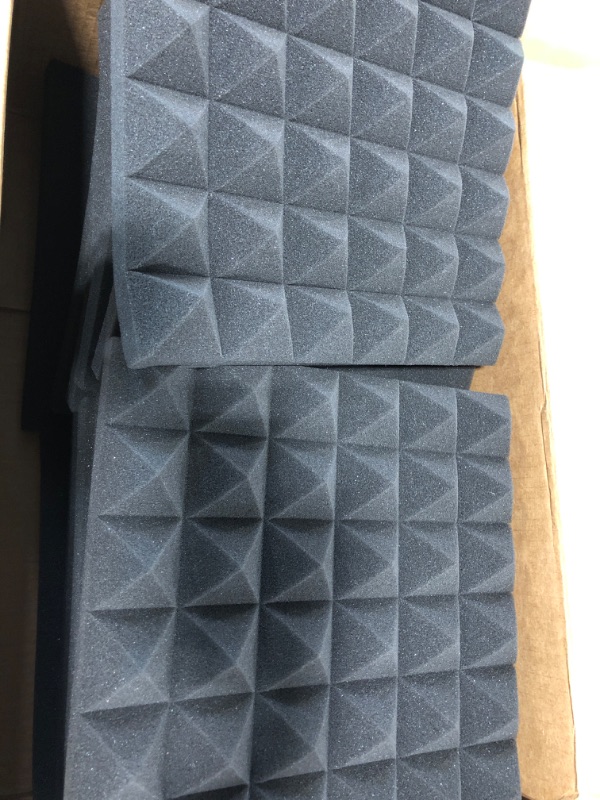 Photo 1 of Acoustic Panels - 12 Pack Set 12x12x2 Inches Black Pyramid Acoustic Foam, Fire-Proofed Soundproof Wall Panels, 25kg/cbm Sound Proof Foam Panels ? Sound Panels for Recording Studio and Music Room 12 x 12 x 2 Inches 12 Pack - Black Pyramid