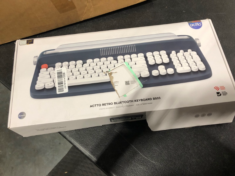 Photo 1 of YUNZII ACTTO B503 Wireless Typewriter Keyboard, Retro Bluetooth Keyboard with Integrated Stand for Multi-Device (B503, Midnight) B503 Midnight