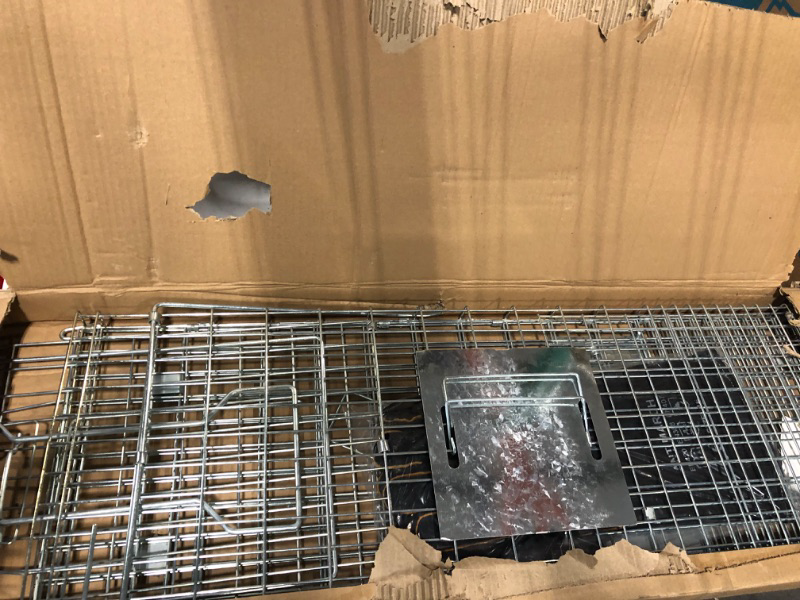 Photo 3 of ANT MARCH Live Animal Cage Trap 32''x11.5"x13" Steel Humane Release Rodent Cage with Gloves for Rabbits, Stray Cat, Squirrel, Raccoon, Mole, Gopher, Chicken, Opossum, Skunk, Chipmunks, Groundhog