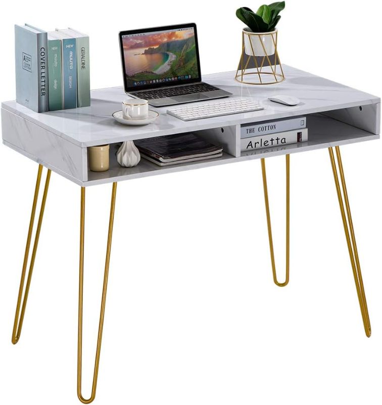 Photo 1 of 
Roll over image to zoom in







Hairpin Writing Desk with 2 Spacious Open Storage Cubbies for The Living Room, Entryway and Bedroom (from US, White)