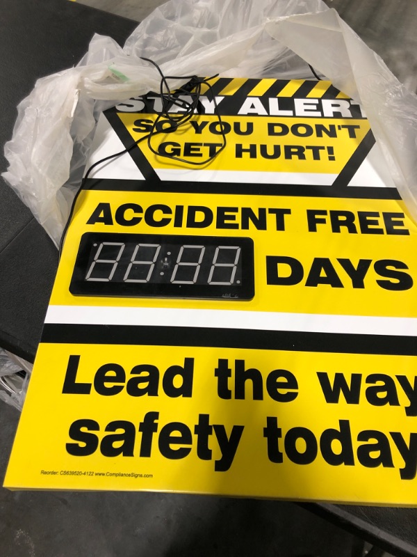 Photo 3 of ComplianceSigns.com Stay Alert So You Don'T Get Hurt! Accident Free Digital Safety Scoreboard, 28x20 inch Aluminum