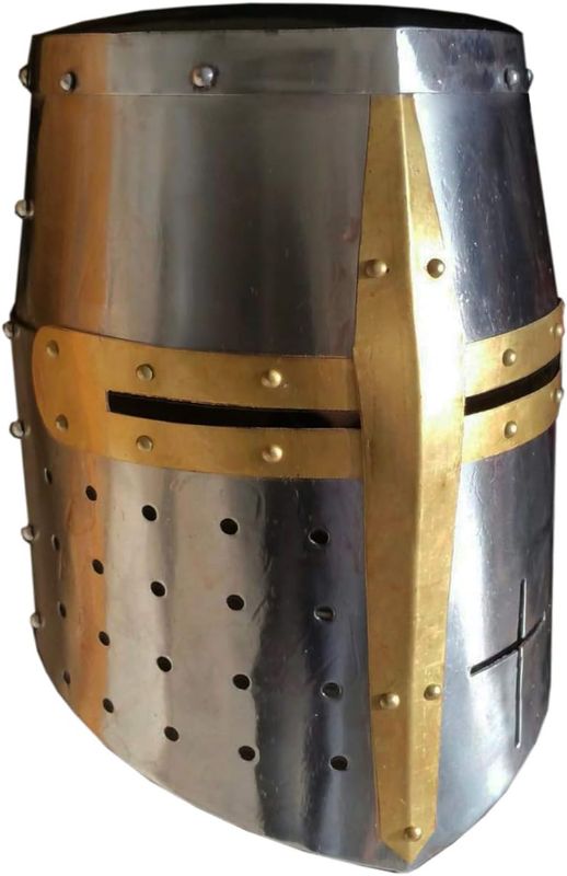 Photo 1 of Generic, Medieval Knight Helmet Spartan Helmet Templar Helmet Mason's Brass Cross with inner liner chin strap, Medium